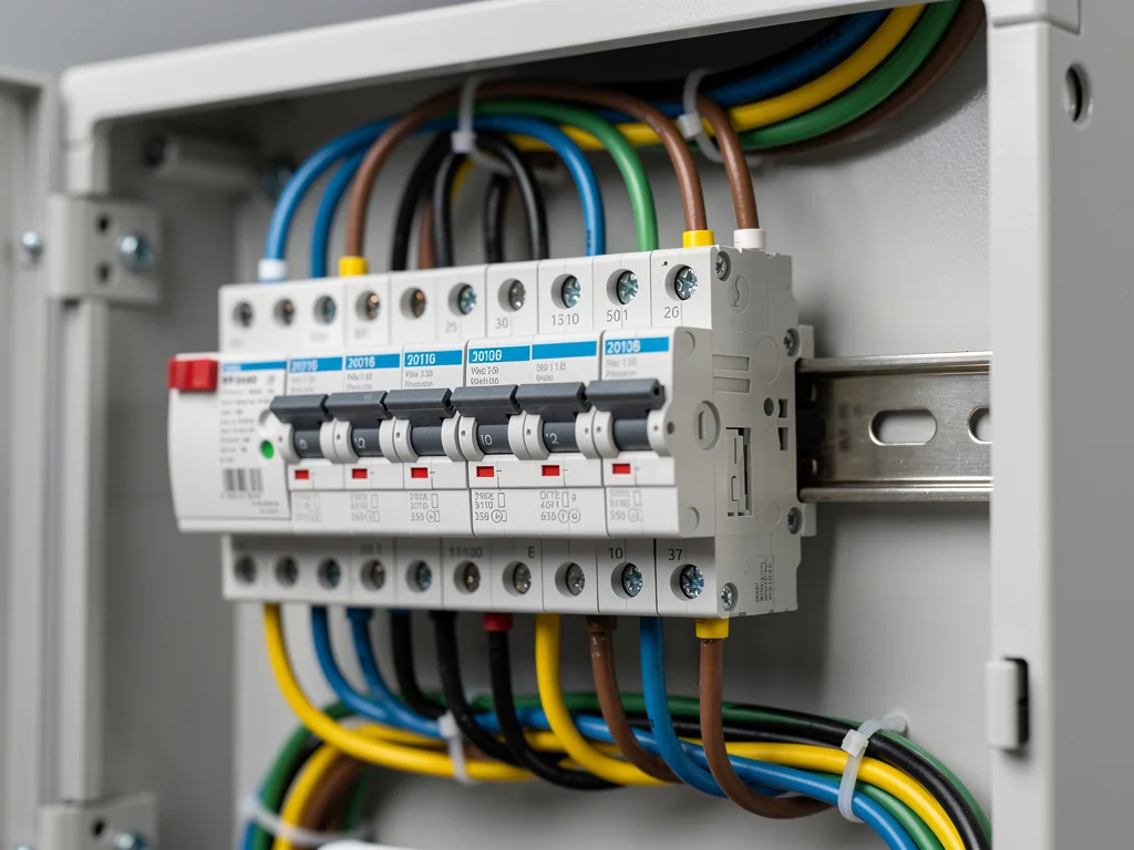 Tableau électrique ouvert avec disjoncteur et différentiel dédiés à une borne de recharge